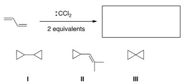 What is the major organic product of the following reaction?   A) I B) II C) III D) None of the choices is correct.