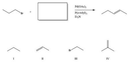 What reactant would be necessary to produce the product indicated in the following reaction?   A) I B) II C) III D) IV