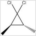 Starting with chloroform,what reactions order and reagents are necessary to produce the following product and its enantiomer?   A) [1] KOC(CH<sub>3</sub>) <sub>3</sub>,[2] trans-2-butene B) [1] KOC(CH<sub>3</sub>) <sub>3</sub>,[2] cis-2-butene C) [1] trans-2-butene,[2] KOC(CH<sub>3</sub>) <sub>3</sub> D) [1] cis-2-butene,[2] KOC(CH<sub>3</sub>) <sub>3</sub>
