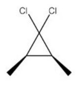 Starting with chloroform,what reactions order and reagents are necessary to produce the following product?   A) [1] KOC(CH<sub>3</sub>) <sub>3</sub>,[2] trans-2-butene B) [1] KOC(CH<sub>3</sub>) <sub>3</sub>,[2] cis-2-butene C) [1] trans-2-butene,[2] KOC(CH<sub>3</sub>) <sub>3</sub> D) [1] cis-2-butene,[2] KOC(CH<sub>3</sub>) <sub>3</sub>