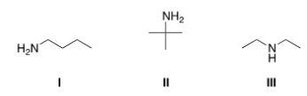Which of the following amines are classified as primary (1°) amines?   A) I B) II C) III D) I and II