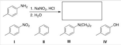 Predict the major organic product of the following reaction.   A) I B) II C) III D) IV