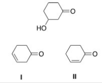 Which is the unsaturated carbonyl compound formed by the dehydration of the following b-hydroxy carbonyl compound?   A) I B) II C) I and II D) None of the choices