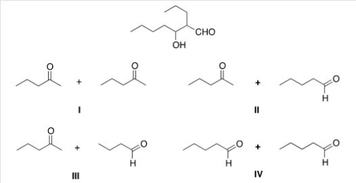 What aldehyde or ketone is needed to prepare the following compound by an Aldol reaction?   A) I B) II C) III D) IV