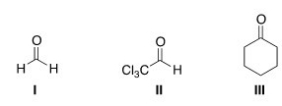 Which of the following compounds can undergo an Aldol with itself?   A) I B) II C) III D) Both I and II