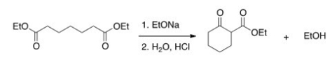 The following reaction is an example of what type of reaction?   A) Claisen condensation B) Mixed Aldol reaction C) Robinson annulation D) Dieckmann condensation