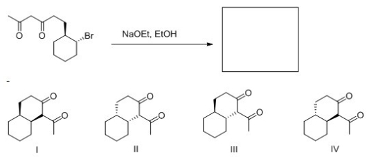 What product (including stereochemistry) is formed in the following intermolecular reaction?   A) I B) II C) III D) IV
