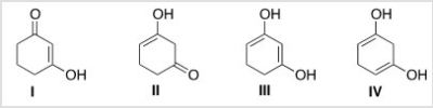 Which is the most stable form of 1,3-cyclohexanedione?   A) I B) II C) III D) IV