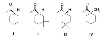 Which of the following compounds would undergo racemization in the presence of a base?   A) I B) II C) III D) IV