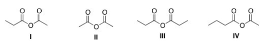 What is the structure for acetic propanoic anhydride?   A) I B) II C) III D) IV
