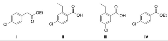 What is the structure for ethyl 4-chlorobenzoate?   A) I B) II C) III D) IV