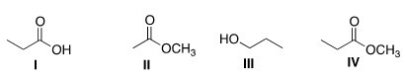 Arrange the following compounds in order of increasing water solubility,putting the least soluble compound first.   A) I < II < III < IV B) II < I < III < IV C) I < III < II < IV D) IV < II < III < I