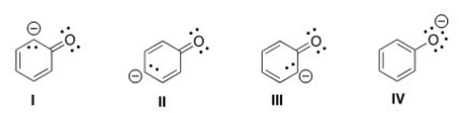 Which of the following structures is the major contributor to the resonance hybrid of the phenoxide anion?   A) I B) II C) III D) IV