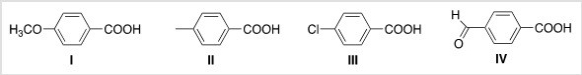Rank the following compounds in order of decreasing acidity,putting the most acidic first.   A) III > IV > I > II B) IV > III > I > II C) I > II > III > IV D) IV > III > II > I