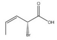 Give the IUPAC name for the following compound.   A) (E,R) -2-bromo-3-pentenoic acid B) (Z,R) -2-bromo-3-pentenoic acid C) (E,S) -2-bromo-3-pentenoic acid D) (Z,S) -2-bromo-3-pentenoic acid