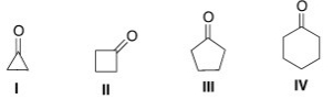 Which of the following will have the highest wave number for the carbonyl stretch in the IR spectrum?   A) I B) II C) III D) IV