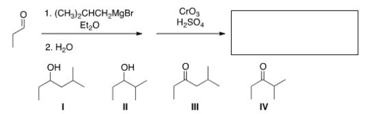What is the major organic product obtained from the following sequence of reactions?   A) I B) II C) III D) IV
