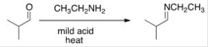 What needs to be done to make the following reaction go to starting materials?   A) Heat the reaction. B) Add aqueous acid. C) Add aqueous base. D) Add water.