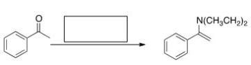What is the missing reagent in the reaction below?   A) Ethyl amine,mild acid B) Diethylamine,mild acid C) Diethylamine,strong acid D) Diethylamine,NaOMe