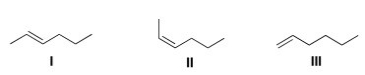 Which of the following products is (are) formed by Wittig reaction of CH<sub>3</sub>CH<sub>2</sub>CH<sub>2</sub>CHO with Ph<sub>3</sub>P CHCH<sub>3</sub>?   A) Only I B) Only II C) Only III D) Only I and II