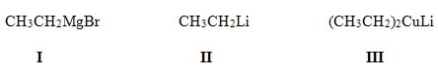 Rank the carbon-metal bond in the following organometallic reagents in order of decreasing polarity,starting with the most polar.   A) II > I > III B) II > III > I C) III > I > II D) III > II > I