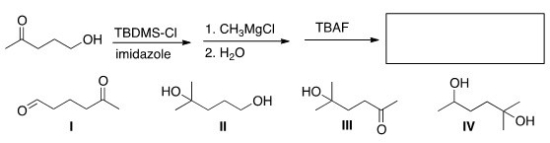 What is the major organic product in the following sequence of reactions?   A) I B) II C) III D) IV