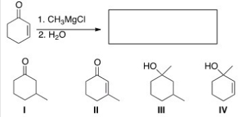 What is the major organic product of the following reaction?   A) I B) II C) III D) IV