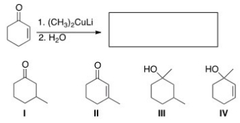What is the major organic product of the following reaction?   A) I B) II C) III D) IV