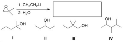 What is the major organic product of the following reaction?   A) I B) II C) III D) IV