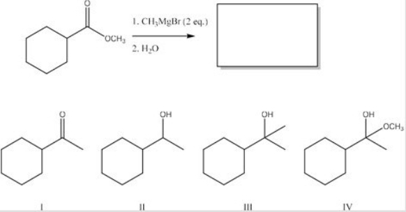 What is the major product from the following reaction?   A) I B) II C) III D) IV
