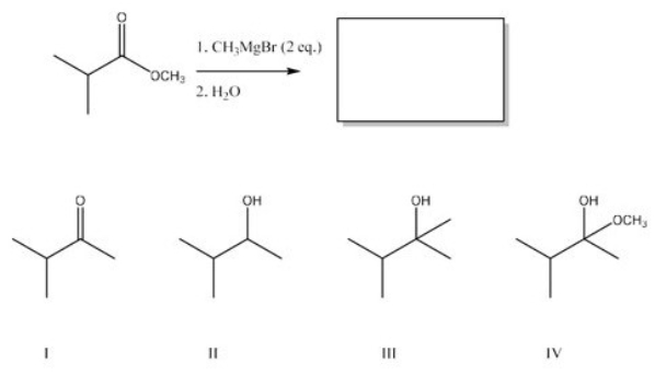 What is the major product from the following reaction?   A) I B) II C) III D) IV