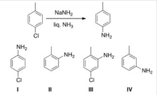 In addition to the product shown,what other product is formed in the following reaction?   A) I B) II C) III D) IV