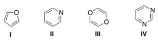 Which of the following heterocycles is not aromatic?   A) I B) II C) III D) IV