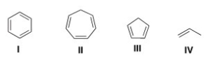 Which of the following molecules has the most acidic hydrogen atoms?   A) I B) II C) III D) IV