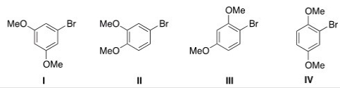 What is the correct structure for 1-bromo-2,4-dimethoxybenzene?   A) I B) II C) III D) IV