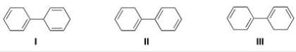 Rank the following compounds in order of increasing stability,putting the least stable first.   A) I < II < III B) III < II < I C) II < I < III D) III < I < II