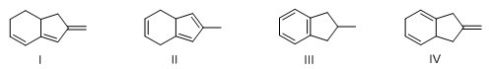 Which triene has the largest heat of hydrogenation?   A) I B) II C) III D) IV