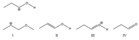 Which of the following is a major resonance contributor to the first structure?   A) I B) II C) III D) IV