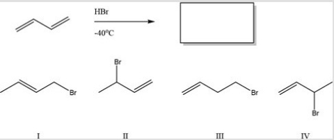 What is the major product of the following reaction?   A) I B) II C) III D) IV