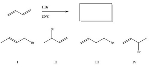 What is the major product of the following reaction?   A) I B) II C) III D) IV
