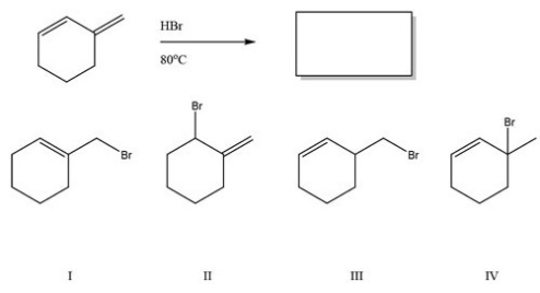 What is the major product of the following reaction?   A) I B) II C) III D) IV