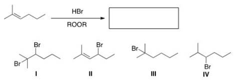 Determine the product of the following reaction.   A) I B) II C) III D) IV