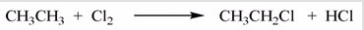 A possible reaction of ethane with chlorine is shown below.   This reaction could conceivably occur by the following chain mechanisms [1],[2],and [3].Determine DH for step [2].   Bond dissociation energies (kcal/mol) :   A) -5 kcal/mol B) +58 kcal/mol C) -28 kcal/mol D) None of the choices are correct.