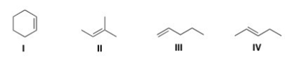 Which of the following alkenes undergoes allylic bromination to form a single monobrominated product?   A) I B) II C) III D) IV