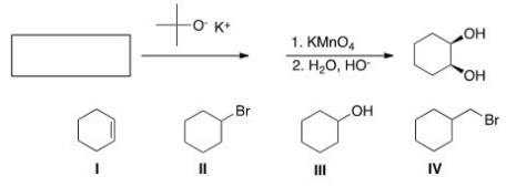 What is the starting material in the following sequence of reactions?   A) I B) II C) III D) IV