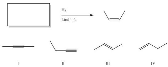 What is the starting material in the following reaction?   A) I B) II C) III D) IV