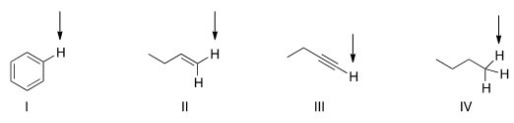 Which of the indicated hydrogen in the following compounds is the most acidic?   A) I B) II C) III D) IV