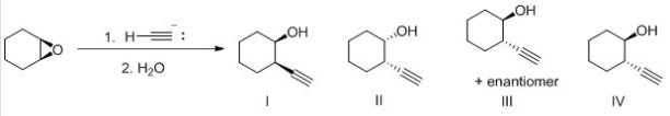What is the major product of the following reaction?   A) I B) II C) III D) IV