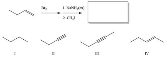 What is the major product of the following reaction sequence?   A) I B) II C) III D) IV