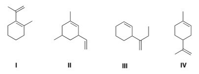 Which of the following is a terpene?   A) I B) II C) III D) IV